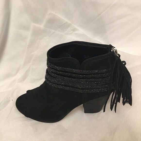 BCBG generation ankle boots open toe fringe back zip braided accents 8M - Picture 2 of 10